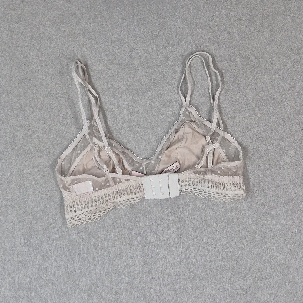 Victoria's Secret Women Bra Medium Beige Polka Dot Bralette Wireless Lace Mesh